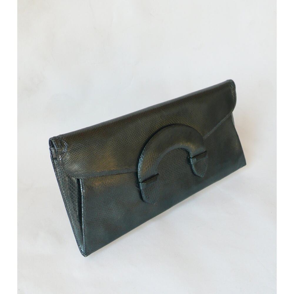 GEOFFREY BEENE 80s Envelope Clutch Baguette Textured Faux Snakeskin Leather
